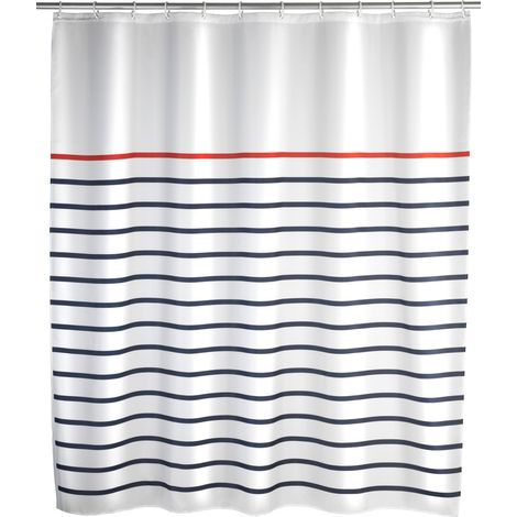WENKO Duschvorhang Marine White, Textil (Polyester), 180 x 200 cm, waschbar, Mehrfarbig, Polyester mehrfarbig (1/10)