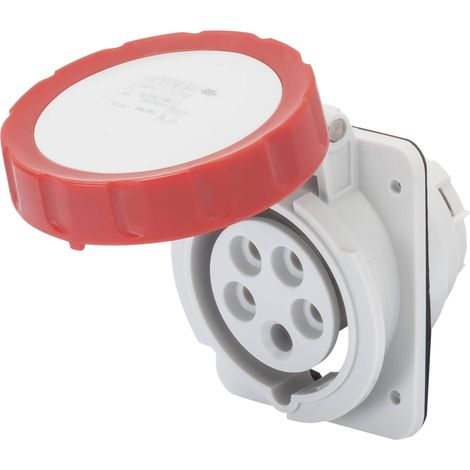 Feste Einbausteckdose 10 Grad IP67 3P+N+E 32A 380-415V Rote Schraubverkabelung