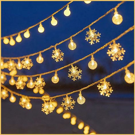 Guirlande solaire décoration jardin camping, modèle flocon et boule de cristal, lumière chaude.1,5m 10 LEDs, batterie, fixe (1/4)