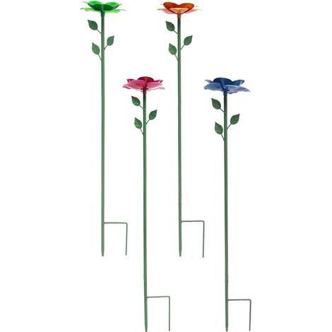 Lot de 4/6 stations d'arrosage en métal avec motif de fleurs, piquets décoratifs pour jardin, cour, patio (1/5)