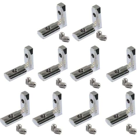 20 piezas de conectores de esquina interior en forma de L con ranura en T para perfiles de extrusión de aluminio, serie 2020, 6 mm - Crezuo