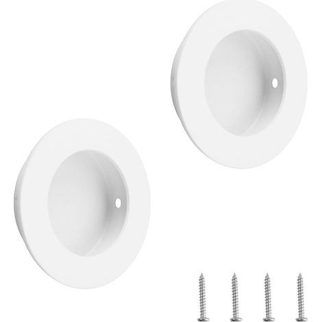 Set mit 2 runden, eingelassenen Edelstahlgriffen, weiß, für Schiebetüren, Schubladen, Schränke, Kleiderschränke / 50 mm