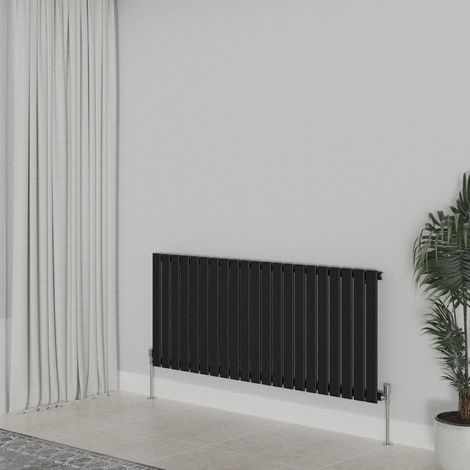WarmeHaus Horizontal 600x1428mm Flat Panel Radiator Black Single (1/5)