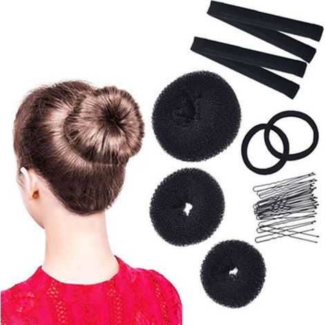 Hair Bun Maker - 3 Donut Bun Makers - 2 Bun Curlers - 10 Bobby Pins - 2 Hair Ties - For Women And Girls (1/5)