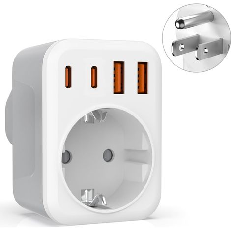 5 en 1 Adaptateur Prise USA,Adaptateur Prise Canada avec 2 USB-A et 2 USB-C et 1 Prise Européenne pour Canada, Mexique,Thaïlande(Type B) (1/5)