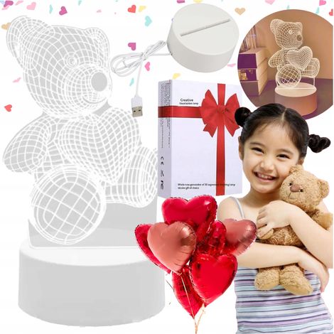Adorable lampe OURS 3D, veilleuse LED décorative pour la chambre, 3 COULEURS DE LUMIÈRE, USB (1/5)