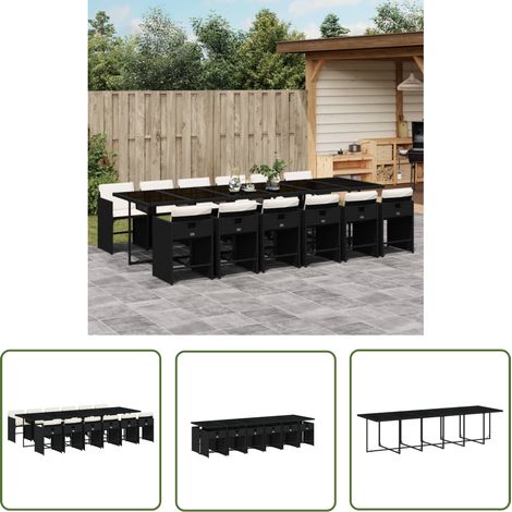 The Living Store 13-tlg. Garten-Essgruppe mit Kissen Schwarz Poly Rattan - Gartentisch - Esstisch - Gartenmöbel Set - Outdoor Möbel - Terrassenmöbel (1/5)