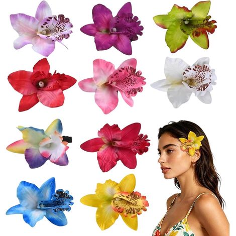 Fleurs hawaïennes pour cheveux 10 Épingles hawaïennes bohémiennes orchidée artificielle Pince à cheveux fleur Pour plage vacances festival mariage fête été printemps (1/5)