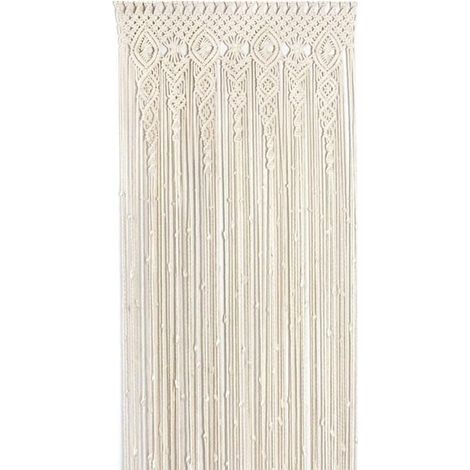 Gewebter Wandbehang aus Baumwolle, Boho-Makramee-Wandteppich, moderner, schicker Raumteiler-Vorhang aus Webkunst für Hochzeits- und Heimdekoration – Beige, 100 x 200 cm