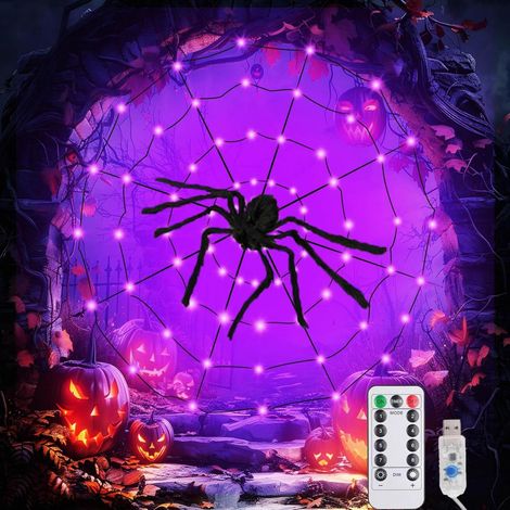 Halloween Spinnennetz Lichterkette 8 Modi 70 LED Halloween Dekoration USB Powered mit Timer für Yard, Garten (1/5)