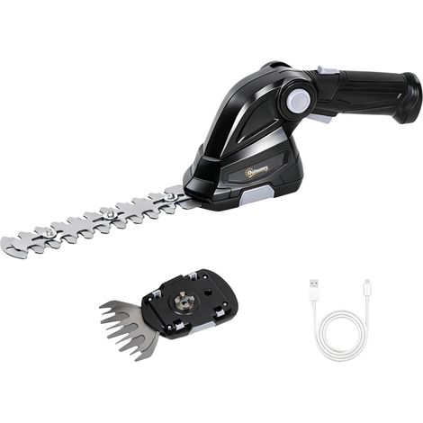 Sécateur électrique pour haies et arbustes (x1) avec 2 batteries rechargeables 7,2 V 2,0 Ah, 2 lames interchangeables, noir (1/5)