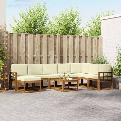 Outdoor-Sofagarnitur mit Kissen 9 pcs Natur und Creme