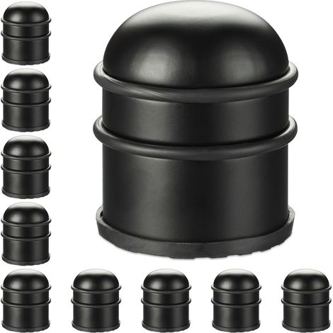Relaxdays 10x Door Stoppers, for Doors & Windows, Stainless Steel & Rubber, High & Round, Indoor, HxØ: 8.5 x 7 cm, Black