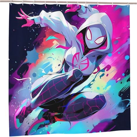 Into the Spider-Verse Duschvorhang 152 x 183 cm, wasserdicht und schimmelresistent, blickdicht, Patchwork-Kunstdruck, Einheitsgröße (1/5)