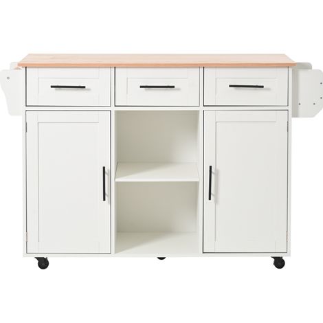 Carro de cocina con isla plegable 139 x 46(71) x 91,5 cm blanco con encimera efecto madera HOMVRA (1/5)