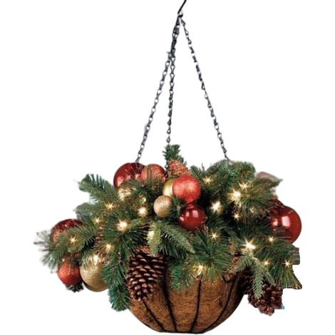 Panier de Noël artificiel avec cônes de sapin, baies rouges, lumières LED blanches, 20 pouces, éclairage doux et agréable (1/5)