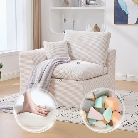 Divano relax 101 x 102.5 x 84 cm - design scandinavo avec Coussin - ideale per soggiorno, camera da letto e ufficio - velluto a coste - beige