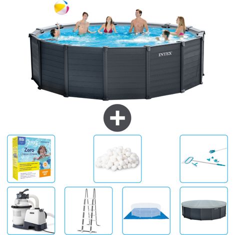 Intex runder Pool mit graphitgrauem Paneel – 478 x 124 cm – Inklusive Zubehör CB52 (1/4)
