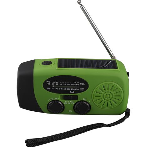 [JAMAIS UTILISÉ]Radio météo d'urgence à manivelle solaire 2000 mAh AM/FM avec batterie externe, chargeur solaire et manivelle, lampe torche LED intégrée et lampe de lecture. (1/5)