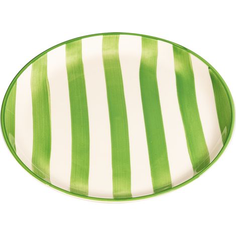 Zafferano Piatto Fondo o Piano Collezione Lido Righe in Ceramica Artigianale Decorata a Mano Colore Verde Set da 2 Pezzi Made in Italy