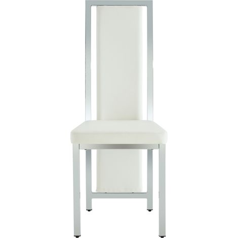 Table à manger ronde en verre trempé 88 cm avec 4 chaises blanches en cuir régénéré, design blanc argent compact pour petit espace, CHICFURN (1/5)