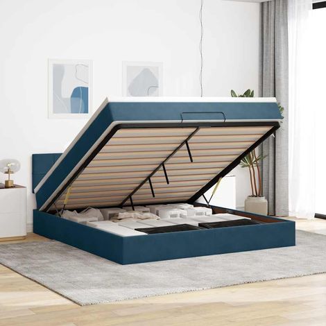 VidaXL Cadre de lit ottoman avec matelas bleu foncé 160x200 cm velours (1/5)