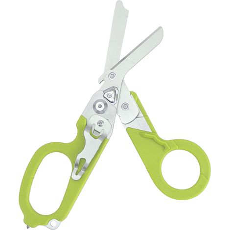 Ciseaux de secours pliables avec coupe-bague, brise-vitre et verrouillage pour intérieur et extérieur, couleur verte. (1/5)