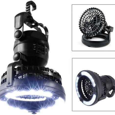 Ventilateur de camping avec lanterne LED, ventilateur de tente rechargeable par USB et KLB (1/5)