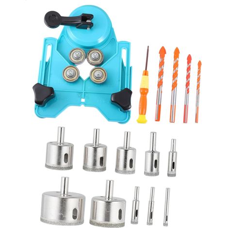 Set di punte da trapano diamantate per piastrelle cave e vetro con localizzatore blu, resistenti e precise per forare porcellana, ceramica, marmo e vetro. (1/5)