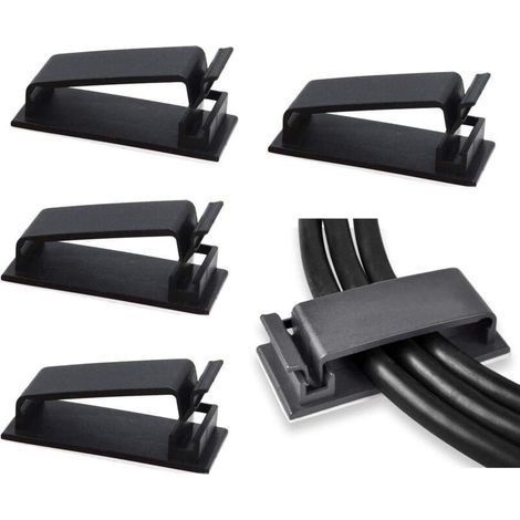 Lot de 50 clips de gestion de câbles auto-adhésifs (noir), organisateurs de câbles, clips de fil, support de cordon pour TV, PC, câble Ethernet sous bureau, bureau à domicile. (1/5)