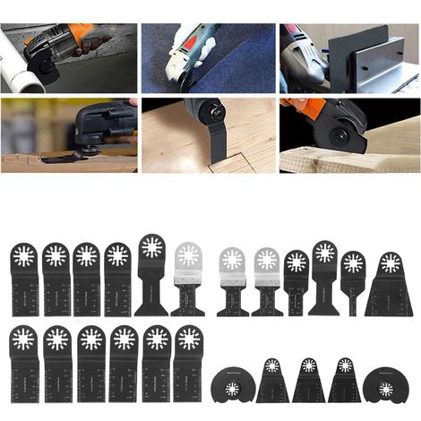 Kit de 23 lames de scie oscillantes en acier à haute teneur en carbone pour la découpe du plastique, du bois et des métaux tendres. (1/5)