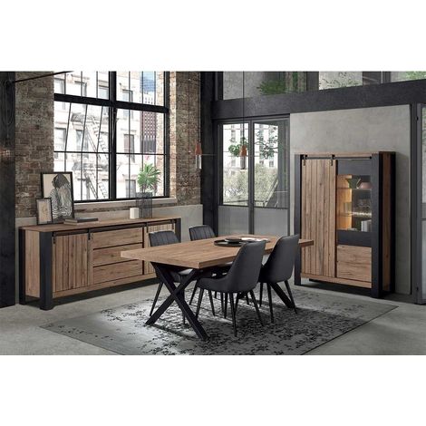 Altobuy – Ensemble séjour complet avec table 200 cm – Piètement métal noir – Style industriel – Buffet et argentier inclus (1/5)