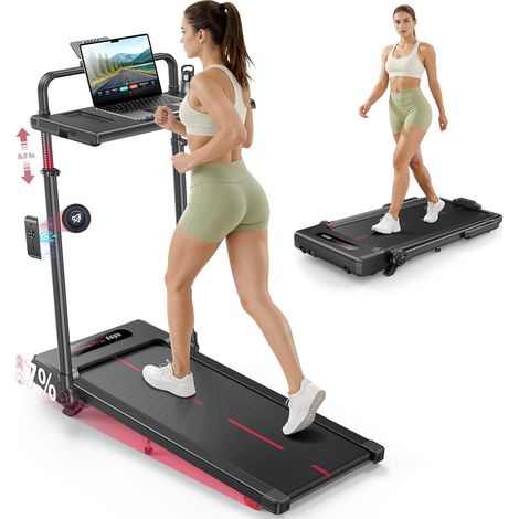 Tapis de Marche Pliable Inclinable à 7%, avec Barres de Soutien Sétractables. Tapis de Course Inclinable - Table Amovible, 1-12 km/h, Moteur Silencieux, Walking Pad Maison/Bureau (120kg Max) (1/5)