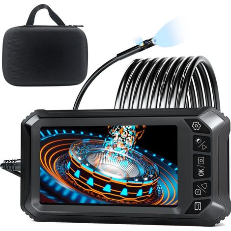 Caméra Endoscope Industriel Double Objectif,Endoscope Industriel à Ecran IPS 5" Pouces, Caméra Endoscopique avec 6 LED Réglables, Caméra Etanche IP67 de 8 mm, Carte 32 Go (5M) (1/5)