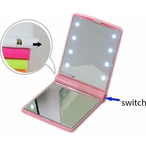 Poche Miroir LED Lumineux Portable Maquillage Miroir De Maquillage CosmEtique 8 LED LumiEres Poche Miroir Double Face Tactile Pliable Miroir De Maquillage EclairE Rose X 1-Fei Yu