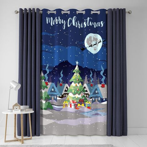 Rideau de Noël 138 x 214 cm (l x L) - Œillets phosphorescents pour Noël - Rideau de Ville Festif pour Chambre à Coucher et Salon - Décoration de Noël (1/5)