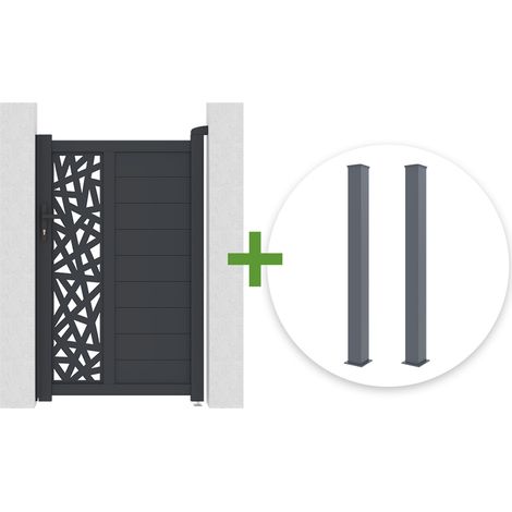 Tor 1m RUIVO H.160cm + 2 Pfosten H.190cm graues Aluminium