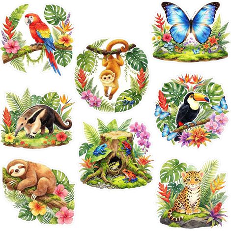 8 Pcs Autocollants Décorations Jungle Tropicale (1/5)
