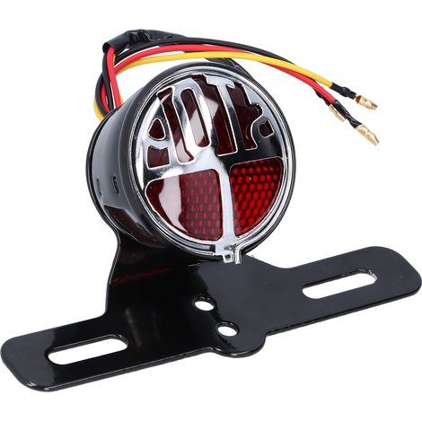 Feu arrière moto style rétro, stop LED universel 12V, support plaque d'immatriculation inclus, compatible Honda, kit de modification personnalisée. (1/5)