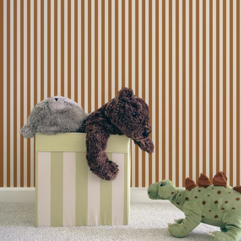 Papier peint intissé Little Stripe 1005 x 52cm Terracotta, blanc cassé (1/5)