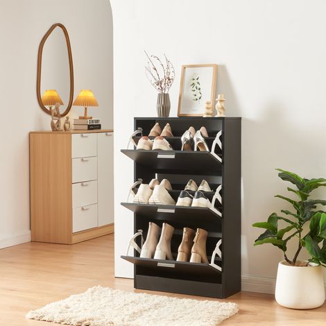 Scarpiera Sykkylven con 3 Contenitori Ribaltabili - Nero [en.casa]