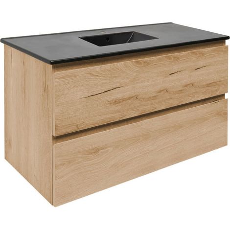 Meuble de salle de bains 2 tiroirs avec vasque d'ameublement - SAT - B-Way - 99x50x45 - Chêne (décor) - Chêne