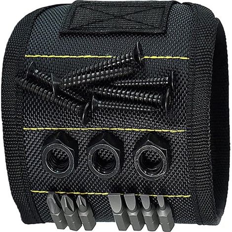 Braccialetto portautensili magnetico - Magnete potente e regolabile - Adatto per lavoro, edilizia e fai da te - Libera le mani e stringi facilmente viti, dadi e bulloni (Taglia universale, Nero)