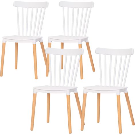 Lot de 4 chaises Scandinave dossier haut polypropylène pieds hêtre blanc 48 x 52.5 x 83 cm (1/5)