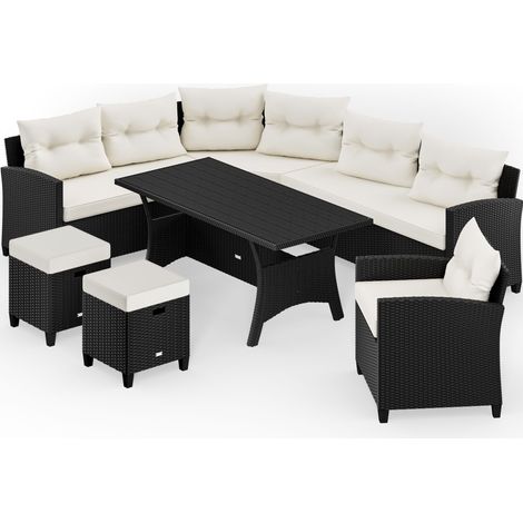 CASARIA® Salon de jardin lounge en résine tressée extérieur polyrotin 9 places Garniture de balcon Meuble de terrasse Set de Jardin (1/5)