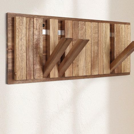 Barre de porte-manteaux en bois de style rustique avec 8 crochets : 42,5 cm crochets muraux pliants magnétiques peu encombrants pour couloir salle de bain – porte-manteau mural jusqu'à 15 kg (1/5)