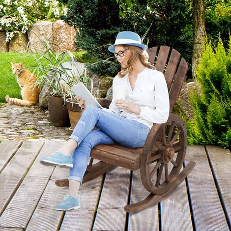 Outsunny Fauteuil de Jardin Adirondack à Bascule Rocking Chair Style Rustique Chic accoudoirs Roues Charette Bois Sapin traité carbonisation
