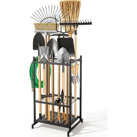 VEVOR Organisateur deOutils de Jardin 35 Emplacements avec Crochets, Porte-Outils de Garage en Acier Q235 sur Pied pour Rateaux, Pelles et Balais a Long Manche, pour Abri de Jardin et Exterieur, Noir (1/5)