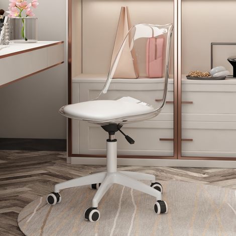 Chaise de bureau design transparent-réglable en hauteur-assise PU-roulettes douces-54x54x77-87cm (1/5)