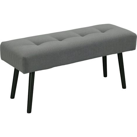 Banquette Rembourrée en Velours Côtelé Gris - Banc à Chaussures avec Pieds en Métal, pour Entrée et Chambre, 100x36x45 cm